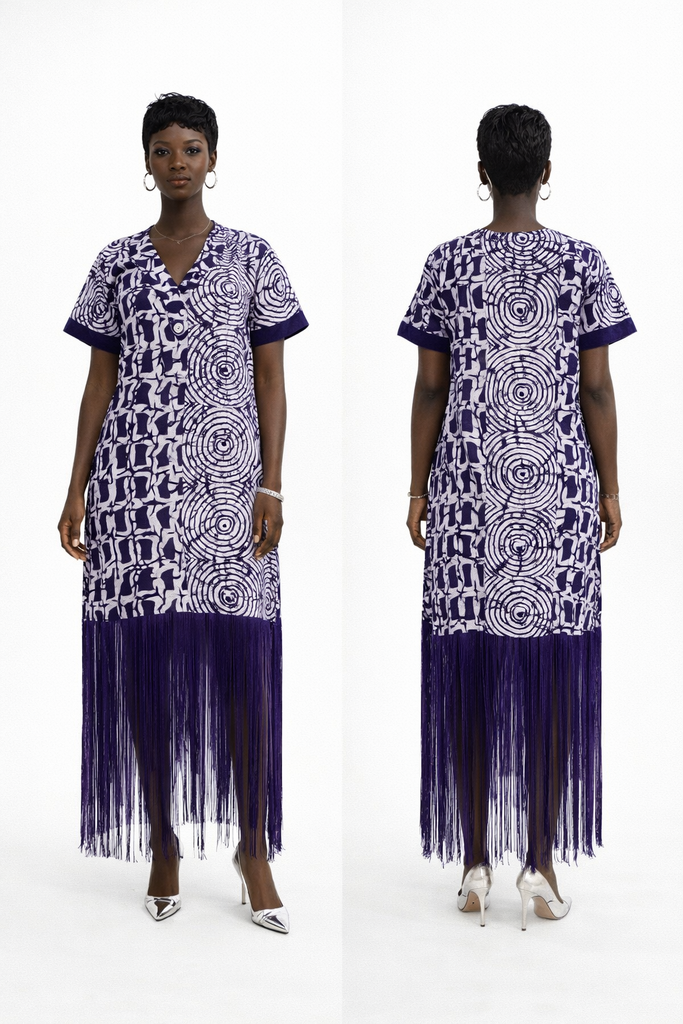Indigo Batik Fringe Midi Dress
