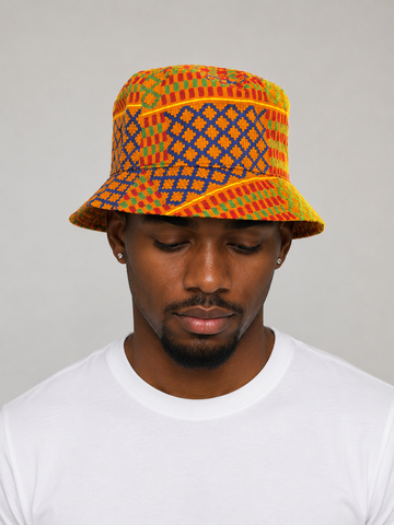 African Kente Print Bucket Hat – Multicolor Tribal Pattern