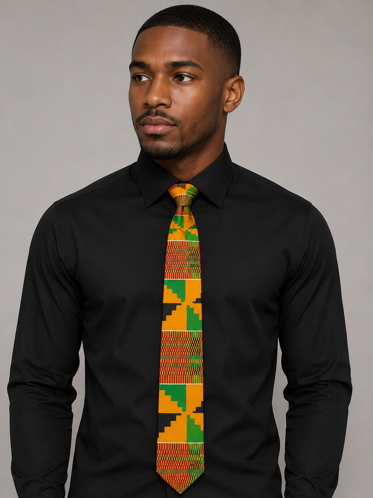 African Kente Print Necktie – Multicolor Traditional Inspired Men’s Tie