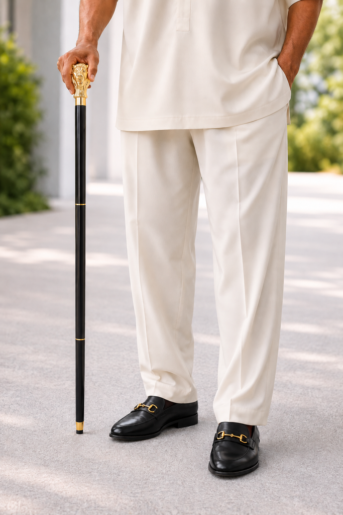 Luxury Black Wooden Lion Head Walking Stick with Gold Handle