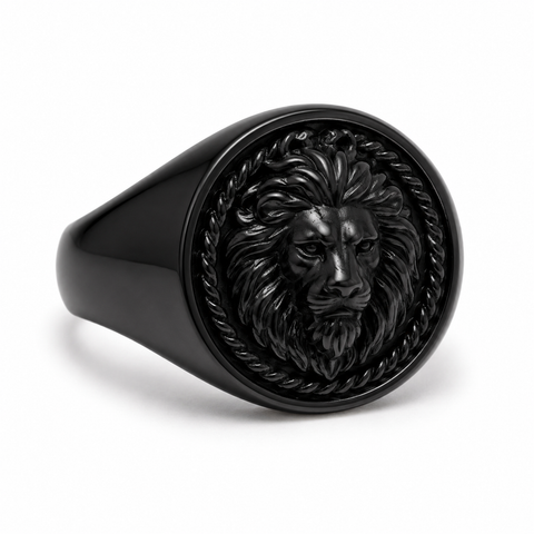 Black Lion Head Signet Ring – Masculine Statement Ring