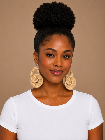 Handwoven Raffia Spiral Loop Earrings – Natural African Statement Earrings