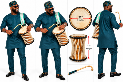 Traditional Nigerian Talking Drum – 11" Length × 22" Circle Size