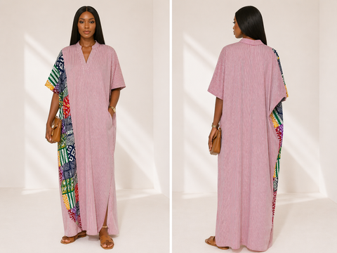 Oversized Stripe & Patchwork Kaftan Maxi Dress