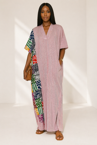 Oversized Stripe & Patchwork Kaftan Maxi Dress
