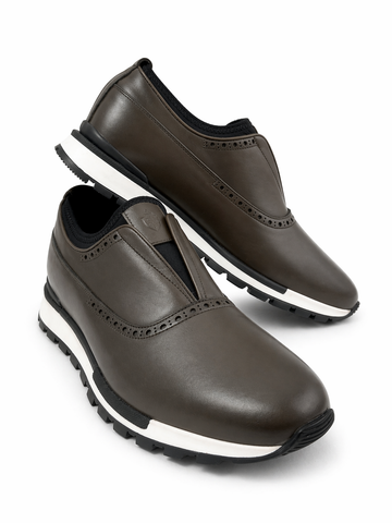 Ramon Duvan Khaki Brown Slip-On Luxe Hybrid Dress Sneakers