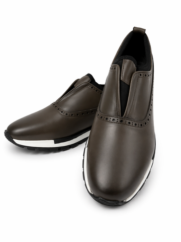 Ramon Duvan Khaki Brown Slip-On Luxe Hybrid Dress Sneakers