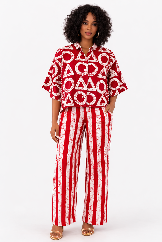Red & White Ankara Two-Piece Pants Set