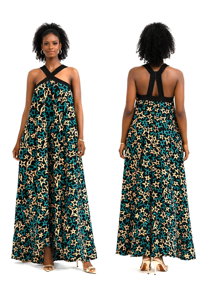 Star Print Halter Maxi Dress