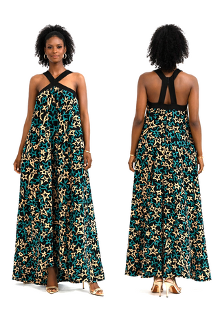 Star Print Halter Maxi Dress