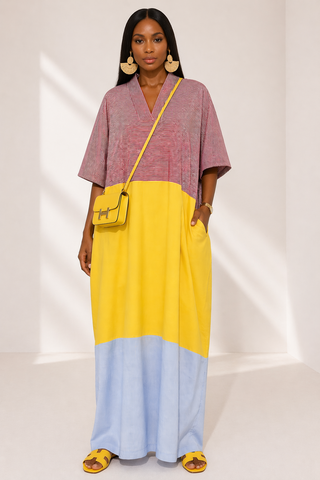 Colorblock Stripe Oversized Kaftan Maxi Dress
