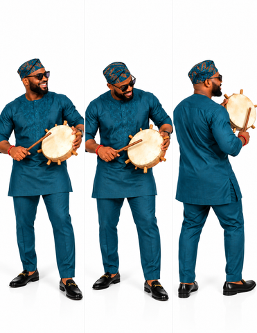 Traditional Nigerian Sakara Clay Drum with Cow Skin & Wooden Stick