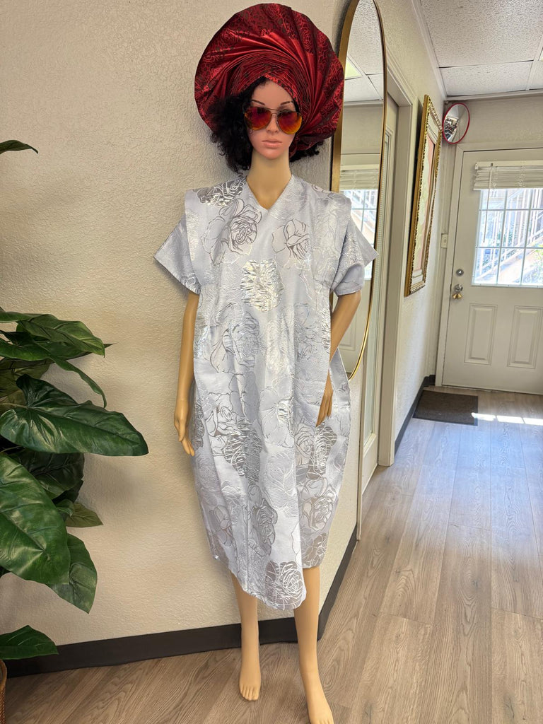 Silver Rose Damask Short Cocoon Bubu Dress