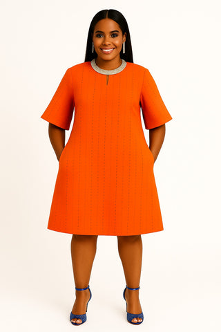 Sunlit Chic – Embroidered Orange A-Line Mini