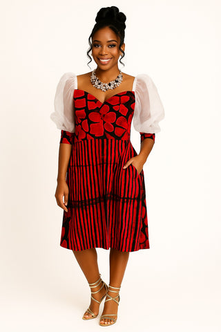 Crimson Bloom Party Chiffon Dress Look