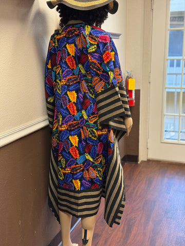 Striped Embroidered Kimono Kaftan with Neon Heels