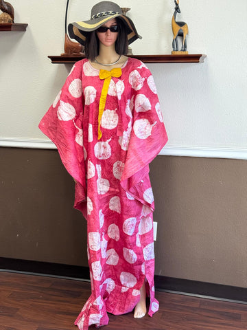 Pink Tie-Dye Bubu Gown with Mustard Bow Accent