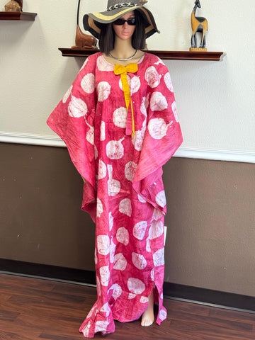 Pink Tie-Dye Bubu Gown with Mustard Bow Accent