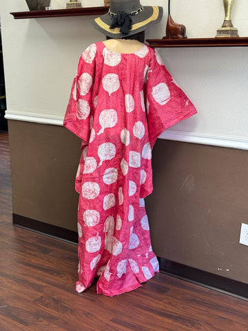 Pink Tie-Dye Bubu Gown with Mustard Bow Accent