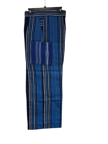 Blue Aso-Oke Stripe Wide-Leg Combat Pants