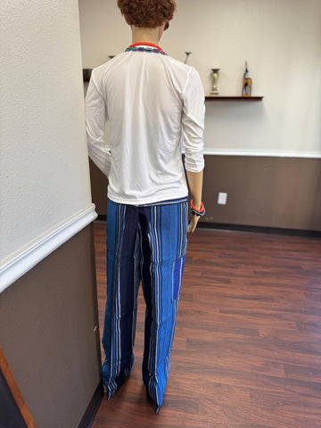 Blue Aso-Oke Stripe Wide-Leg Combat Pants