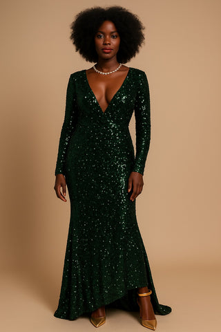 Emerald Radiance Sequin Evening Gown