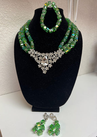 Emerald Crystal Floral Statement Jewelry Set