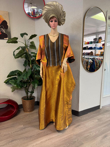 Copper Gold Metallic Bubu with Aso-Oke Front Patch