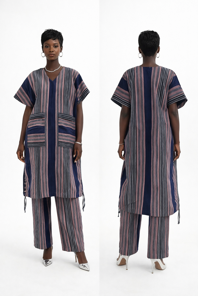 Aso-Oke Striped Two-Piece Kaftan Set
