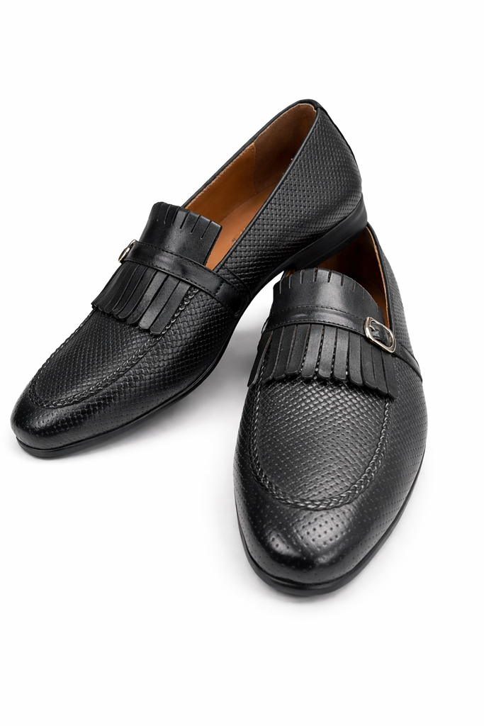 Premium Black Woven Leather Tassel Loafers