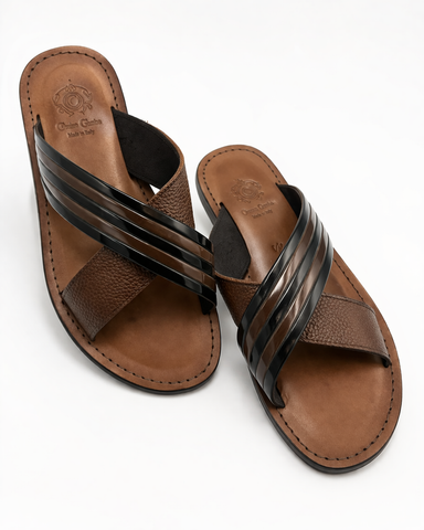 Dual-Tone Leather Cross-Strap Sandals