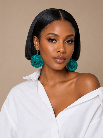 Raffia Sunhat Earrings – Aqua Green African Statement Earrings