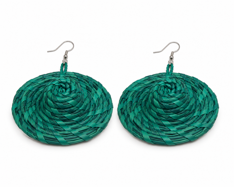 Raffia Sunhat Earrings – Aqua Green African Statement Earrings