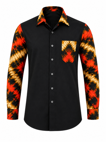 Camel & Orange Tie-Dye Contrast Men's Long Sleeve Shirt