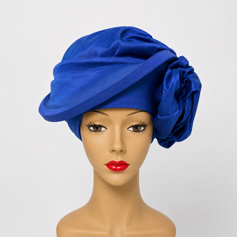 Royal Blue Rose-Detail Turban