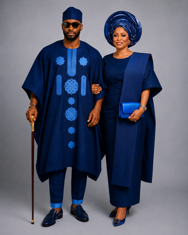 Royal Sapphire 4-Piece Aso-Oke Traditional Agbada Set