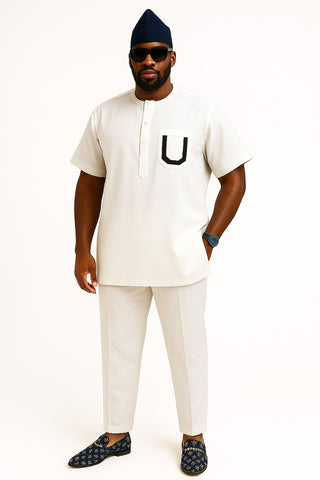 Classic White Agbada-Inspired Senator Set