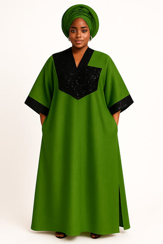 Emerald Elegance Sequin Kaftan