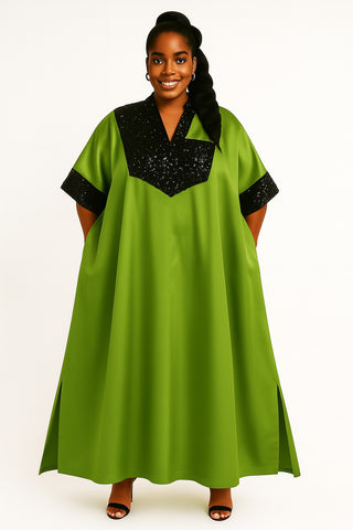 Emerald Elegance Sequin Kaftan
