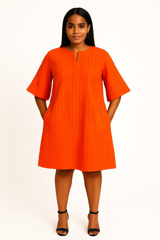 Sunlit Chic – Embroidered Orange A-Line Mini