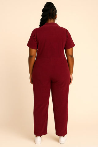 Burgundy Corduroy Ankara Patch Jumpsuit