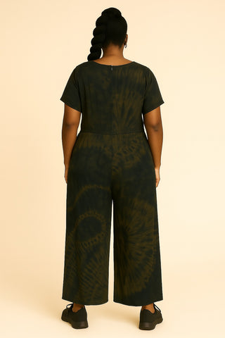 Olive Eclipse Silk Tie-Dye Jumpsuit