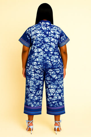 Blue Tie-Dye 2-Piece Set with Aso-Oke Accents