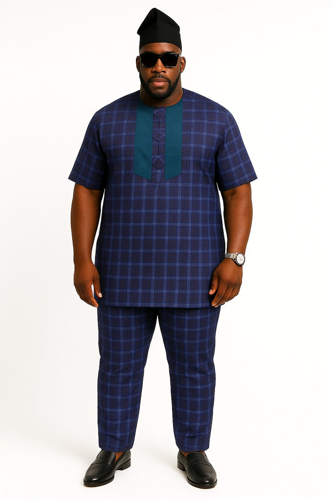 Elegant Plaid Senator Set with Teal Chest Detail