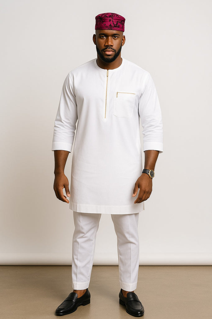 White Senator Set with Magenta Cap