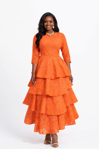 “Sunset Majesty” 3-Step Lace Dress – Size 14