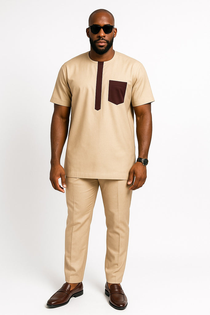 Classic Beige Senator Set with Wine Accents