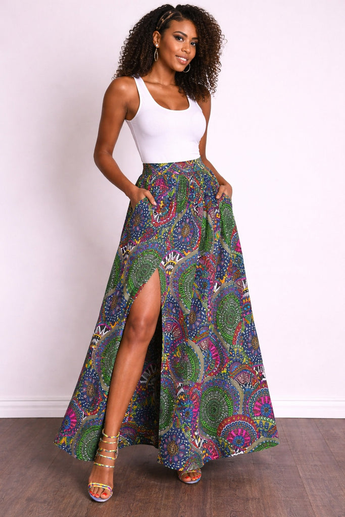 Mandala Grace Flare Maxi Skirt with Front Slit