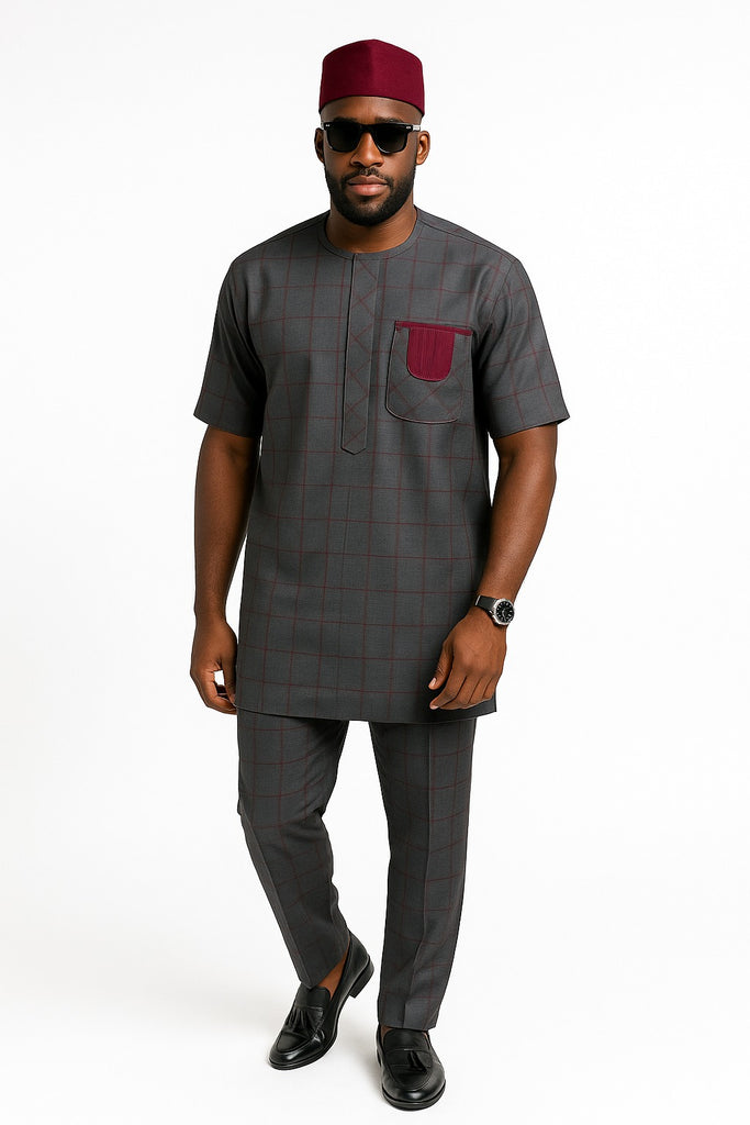 Grey Checkered Senator with Wine Accents