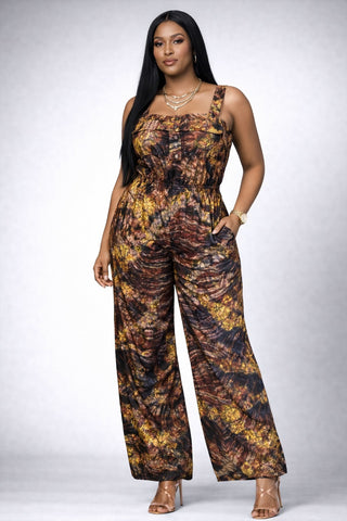 Tie-Dye Flap-Front Wide-Leg Jumpsuit